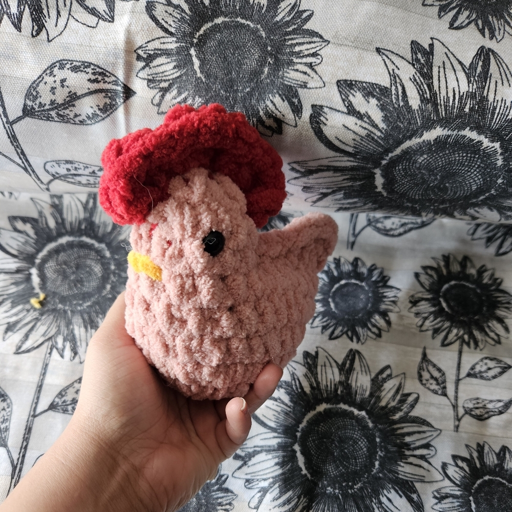 Pink Crochet Rooster Chicken Amigurumi Plushie